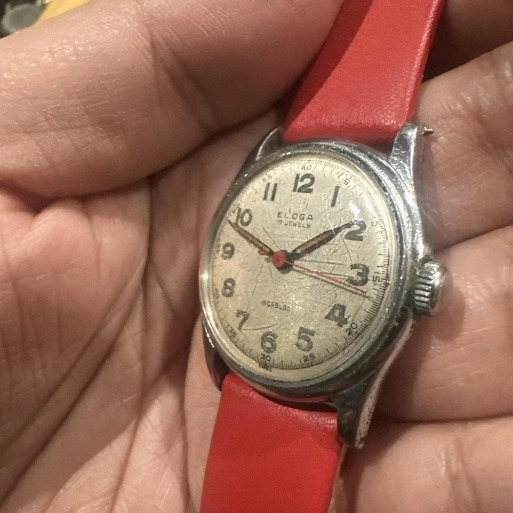 Works 1950s Eloga Swiss 17 Jewels Incabloc Manual Wind Watch 32mm 8